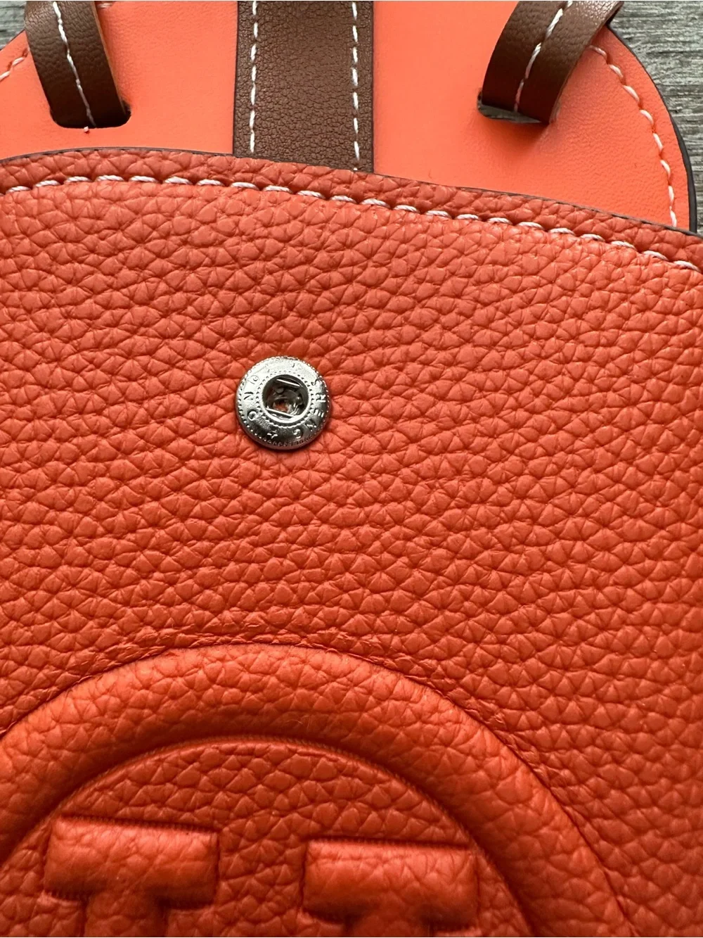 Pebbled Leather Phone Crossbody in Orange